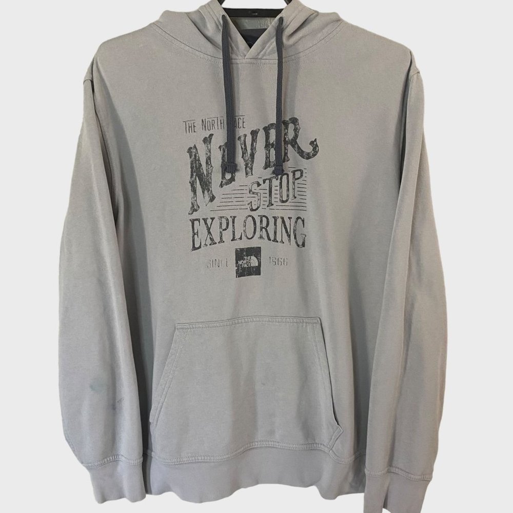 North Face NSE Hoodie Mens Large Gray Graphic Long Sleeve Pullover Sweatshirt
